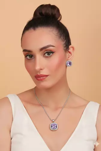 Silver electric wisteria purple stone pendant set 