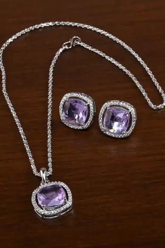 silver purple american diamond brass pendant set