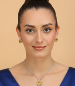 Silver electric yellow honey stone pendant set 
