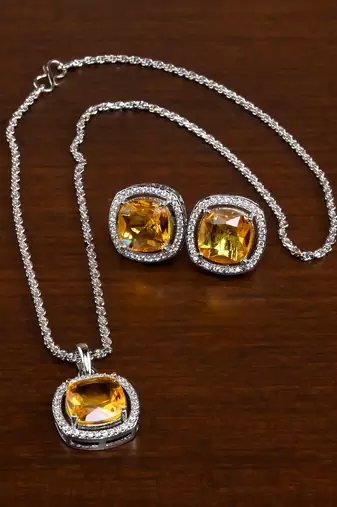 silver yellow cz stone brass pendant set