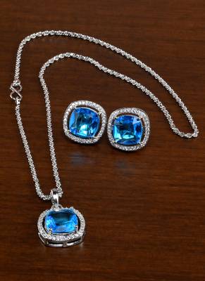 silver blue cz stone brass pendant set 2