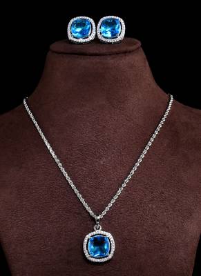silver blue cz stone brass pendant set 3