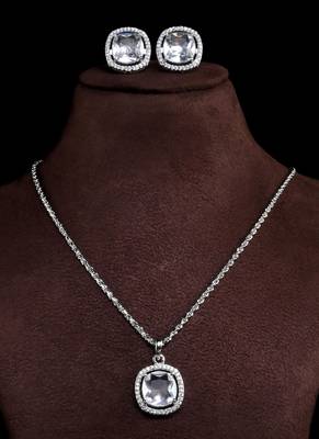 silver white american diamond pendant set 3