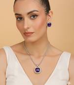 Silver amethyst purple stone pendant set