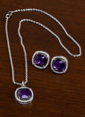 silver amethyst purple stone brass pendant set 2