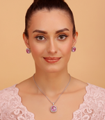 Silver electric bubblegum pink stone pendant set