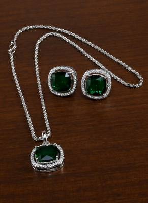 silver green stone rhodium brass pendant set 2