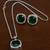 Silver electric bottle green stone pendant set