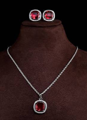 silver ruby red stone designer pendant set 3