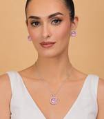 Silver baby pink stone pendant set 