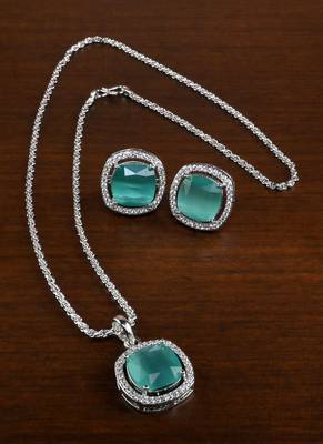 silver turquoise green stone designer pendant set 2