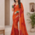 Maroon Oranage Indian Bandhani Printed Chiffon Saree With Blouse Piece