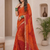 Maroon Oranage Indian Bandhani Printed Chiffon Saree With Blouse Piece