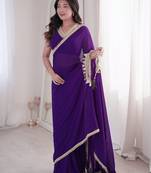 Dual style ready-to-wear georgette saree with stitched blouse & mirror lace work