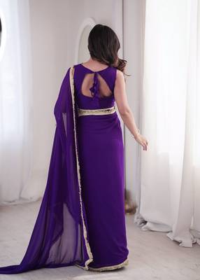 purple embroidered georgette party wear saree 2