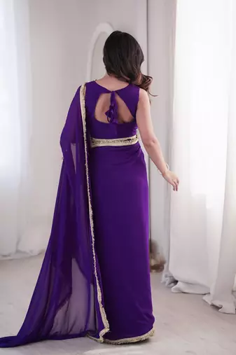purple embroidered georgette party wear saree