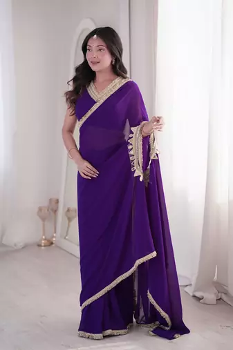 purple embroidered georgette party wear saree