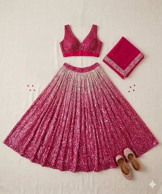 pink satin embroidered lehenga set 3