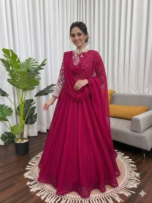 magenta embroidered silk blend lehenga set 3