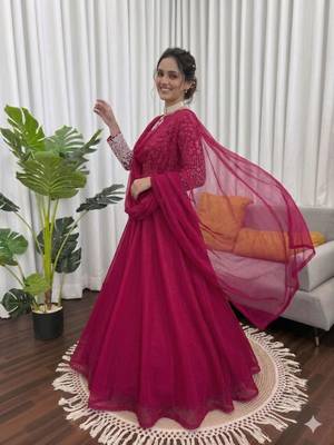 magenta embroidered silk blend lehenga set 4