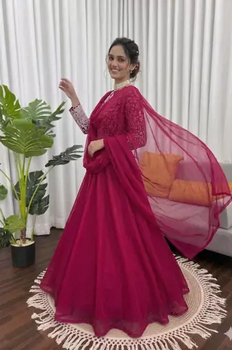 magenta silkblend embroidered lehenga set