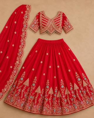 red silkblend embroidered lehenga set 5