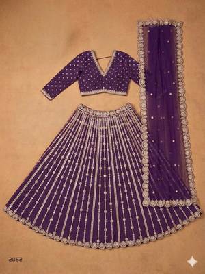 purple silk blend embroidered lehenga set 2