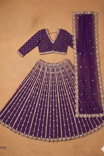 purple silk blend embroidered lehenga set