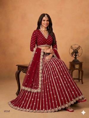red embroidered silk blend circular lehenga set 1