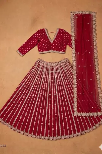 red silk blend embroidered lehenga set