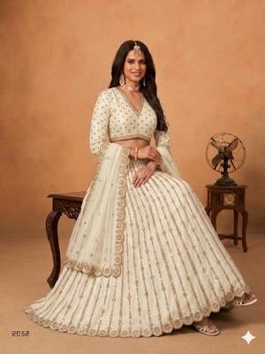 off white embroidered silk blend circular lehenga set 3