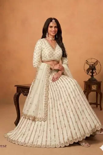 off white silk blend embroidered lehenga set