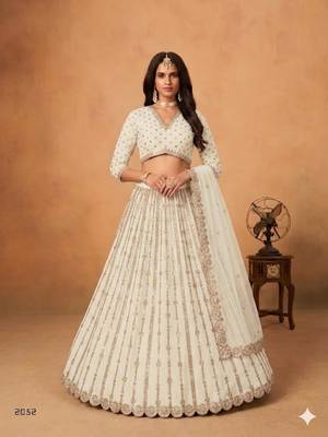off white embroidered silk blend circular lehenga set 1