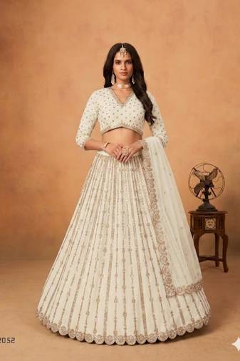 off white silk blend embroidered lehenga set