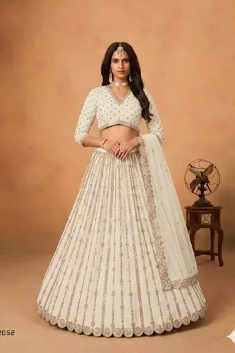 off white silk blend embroidered lehenga set
