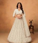 off white silk blend embroidered lehenga set