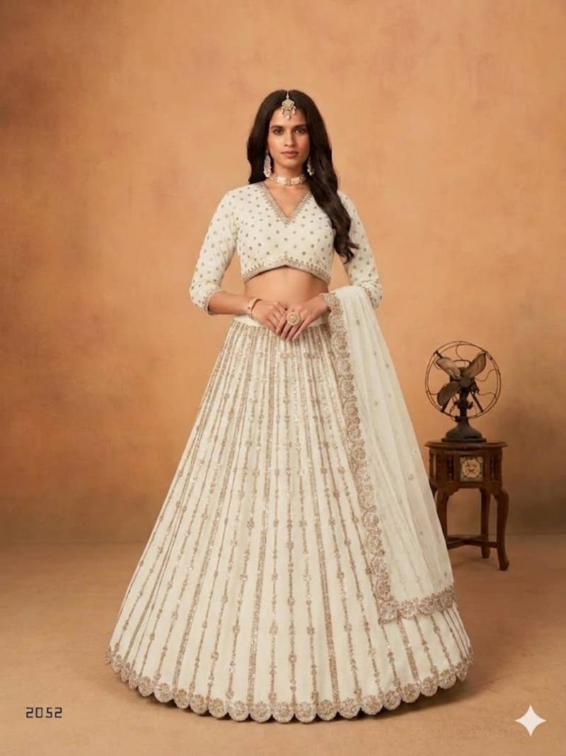 off white silk blend embroidered lehenga set
