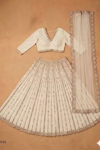 off white silk blend embroidered lehenga set