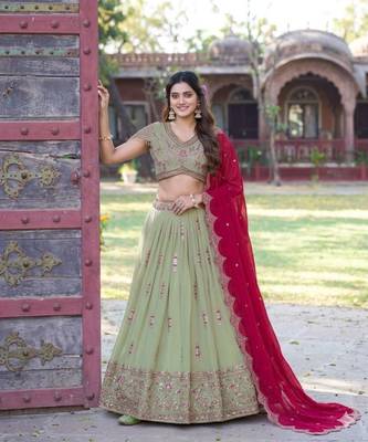 olive georgette embroidered lehenga set 3