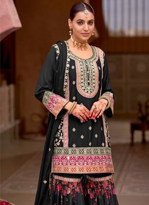 black zari embroidered silk palazzo salwar suit 2