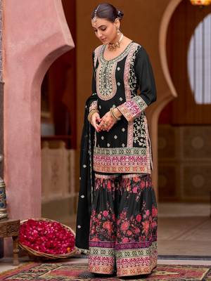 black zari embroidered silk palazzo salwar suit 3