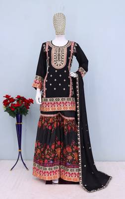 black zari embroidered silk palazzo salwar suit 4