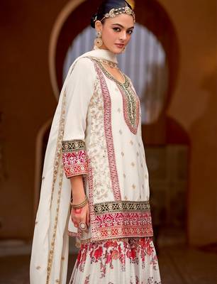 white zari embroidered silk palazzo salwar suit 2