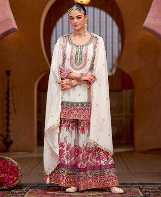 white zari embroidered silk palazzo salwar suit 3