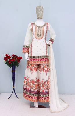 white zari embroidered silk palazzo salwar suit 4