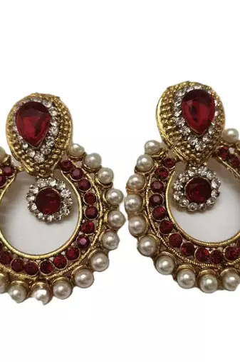 Maroon earrings With Moti Pearl