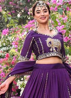 purple sequin embroidered silk blend lehenga set 2