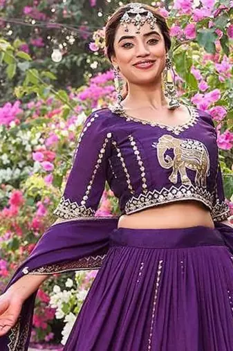 purple sequin embroidered silk lehenga set