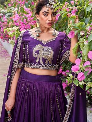 purple sequin embroidered silk blend lehenga set 3