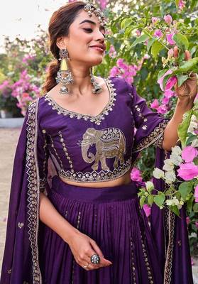 purple sequin embroidered silk blend lehenga set 4